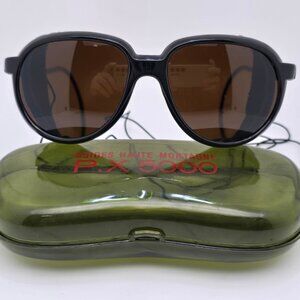 Vuarnet 027 Black Frame PX-5000 Brown Glass Lens Glacier Sunglasses w/ Case 56mm
